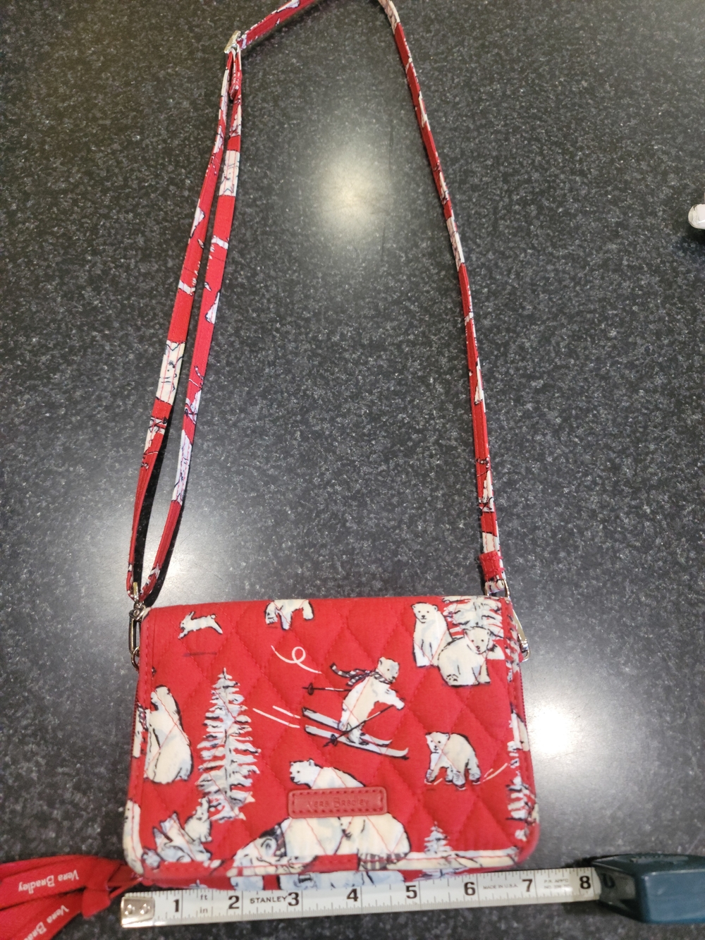 Vera Bradley Red Quilted Crossbody with Polar Bear Ski Print